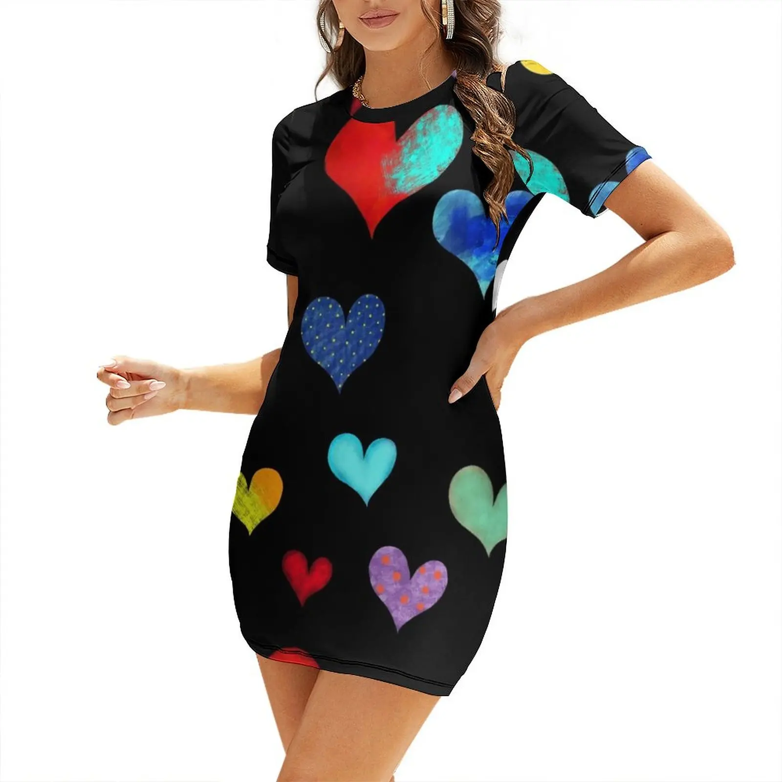 

Corazones hearts Short-Sleeved Dress women party dresses clothes for woman Woman dresses Dress