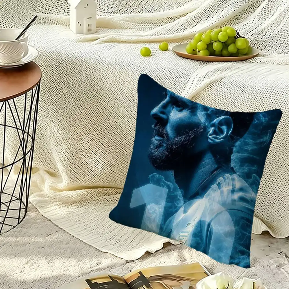 Football Star M-Messi Soft Pillow Shell For Sofa Living Space Bedroom Headboard Backrest Square Cushion Cozy