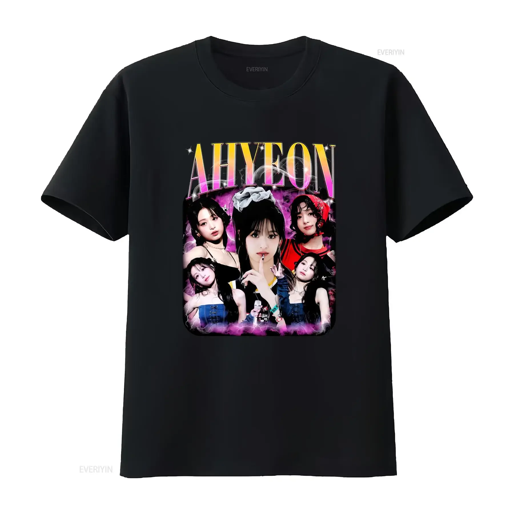 T shirt Ahyeon Ba Bym Ons Ter Kpop Gola Redonda Corte Normal Para Todas as Estações Padrão Estampado Perfeita Homens Estilo