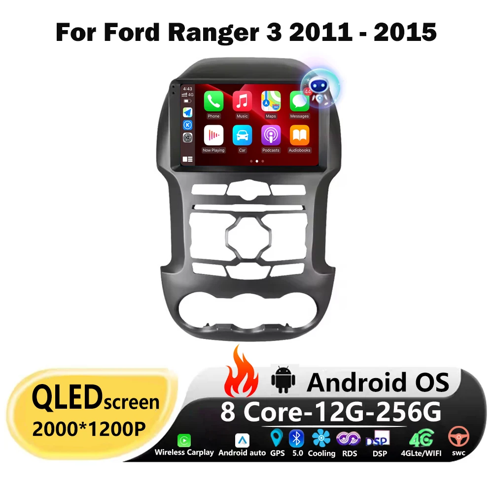 9'' For Ford Ranger 3 2011 2012 2013 2014 2015 Car Radio Multimedia Video Player Navigation GPS Android 16 Auto Carplay DSP WIFI