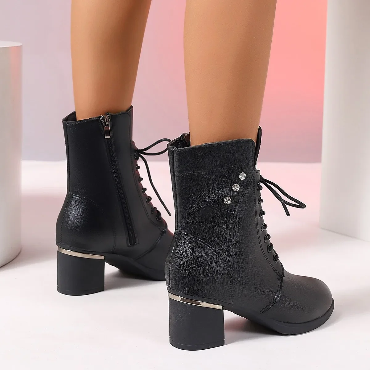 New Autumn Early Winter Shoes Women Ankle Boots Fashion Modern Ladies High Heels Boots Black Square Heel 6cm Big Size 42 DX217