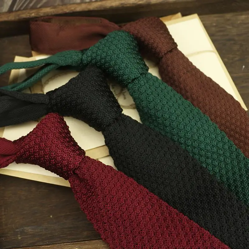 

New Fashion Knitted Ties For Men British Girls Boys Preppy Chic Solid Black Neckties Women 6CM Red Narrow Soft Neck Tie Cravat