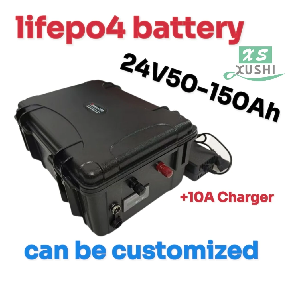 

xs 24V 50Ah 60Ah 80Ah 100Ah 120Ah 150Ah lifepo4 battery with BMS for boat thruster solar inverter IP67 waterproof +10A charg