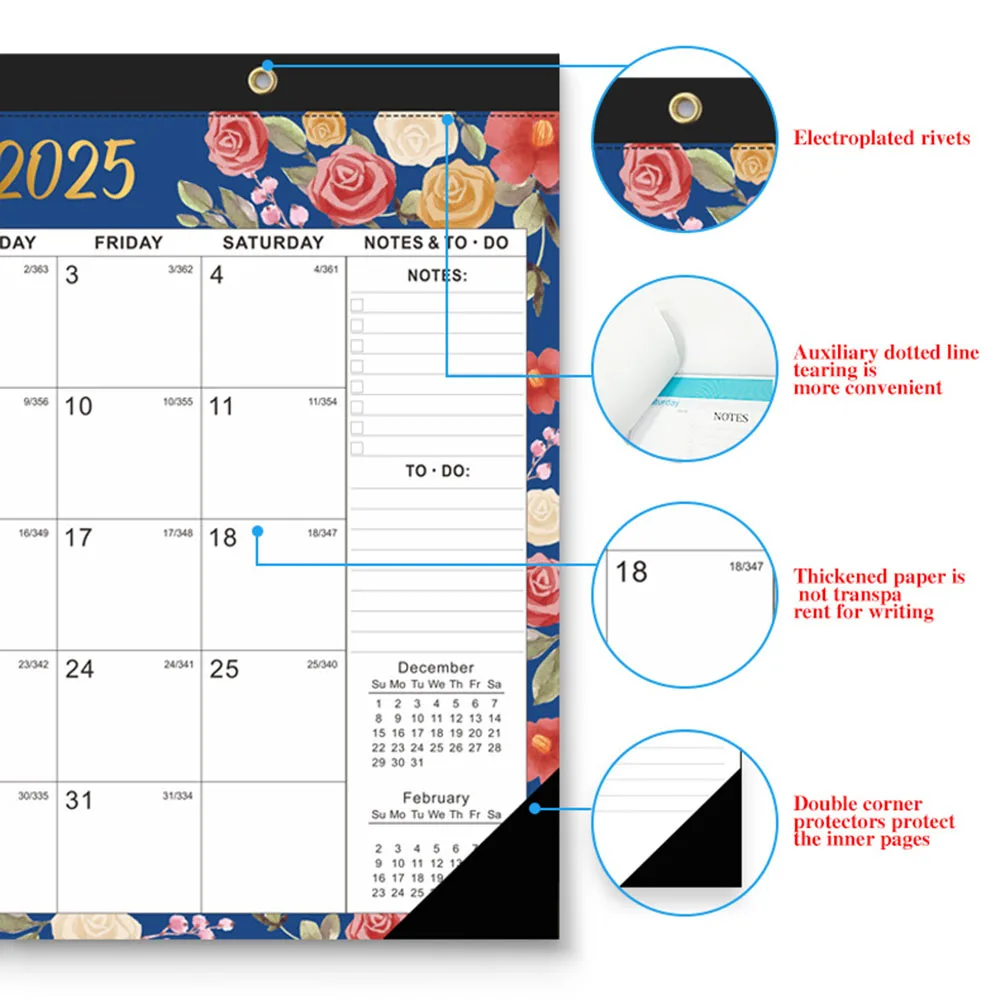 2025-2026 Wall Calendar 18 Monthly Wall Calendar from Jan.2025 - Jun.2026 Hanging Calendar Twin-Wire Binding Holiday Reminder