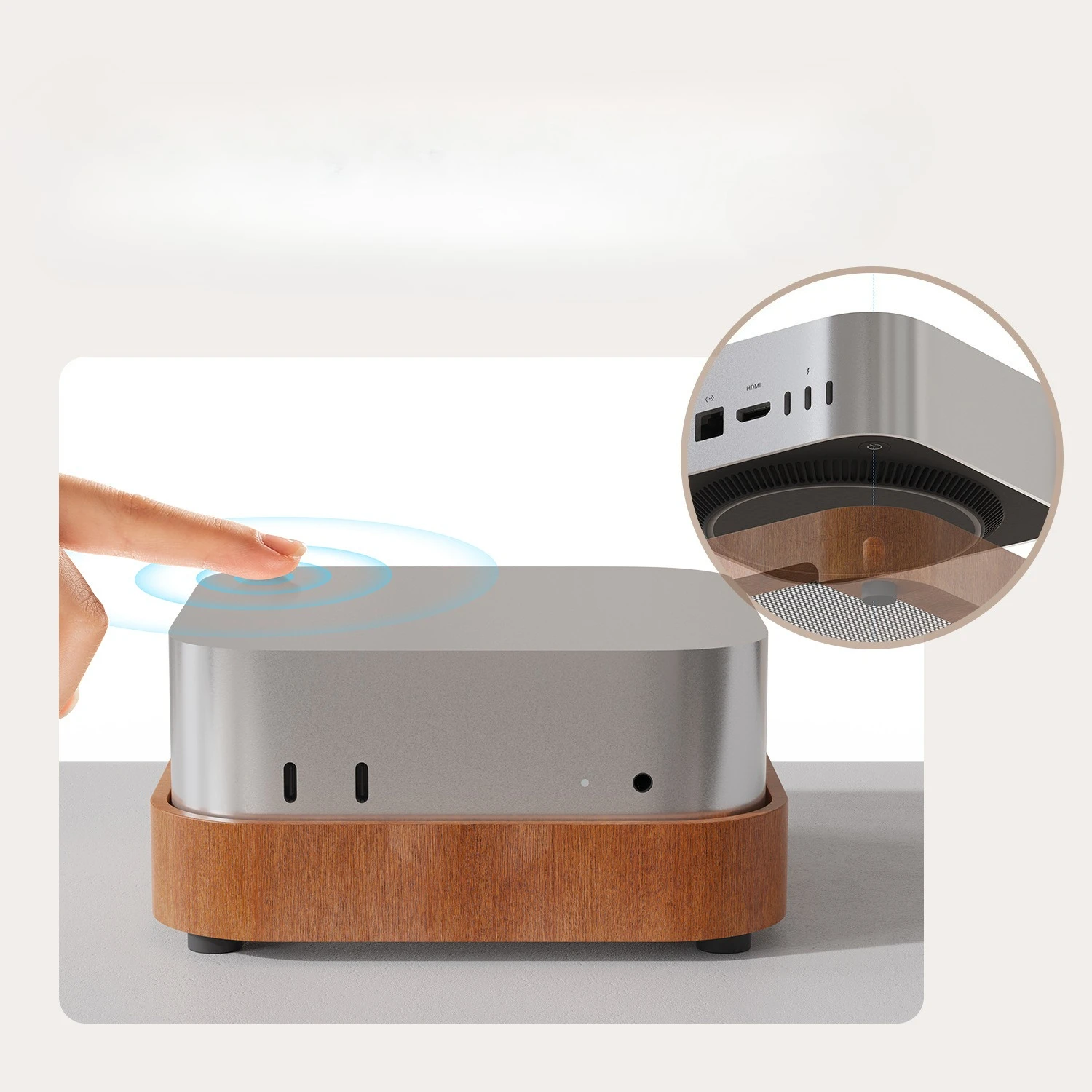 Wooden Dock Stand for 2024 Mac mini M4/M4 Pro Bracket Mount Anti-Dust Cooling Anti-Slip Essential Accessories Desktop Organizer