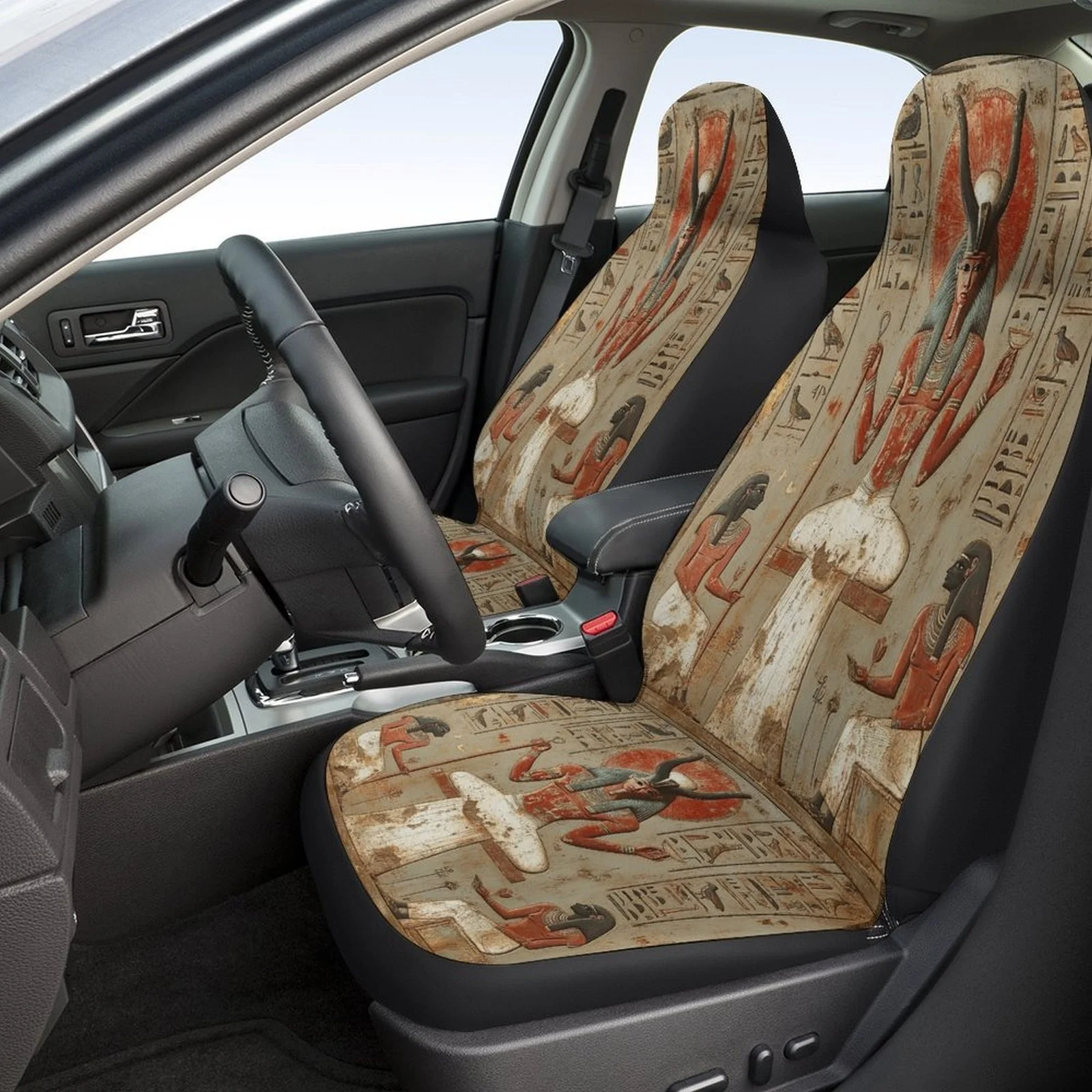 Set Of Car Seat Covers Inspired By Ancient Egyptian Gods, Fashionable Novelty Protectors For Most Vehicles, Complete Set Includi
