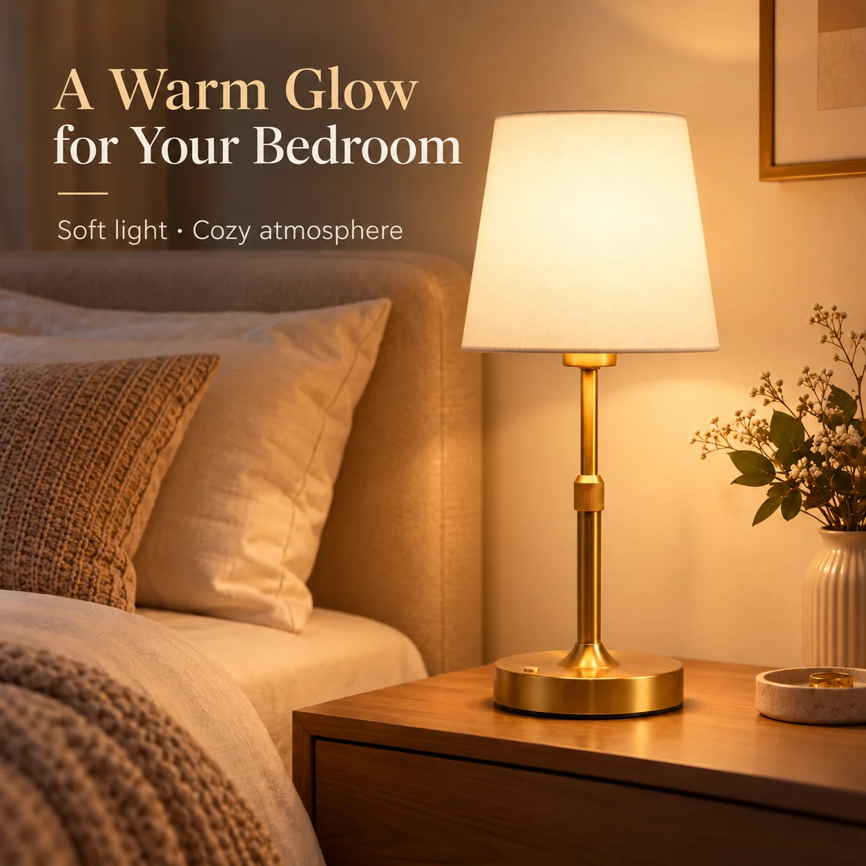 LED Table Lamp Gold Telescopic Height Pleated Shade 3 Color Temperatures Stepless Dimming Type-C Rechargeable for Bedroom Study