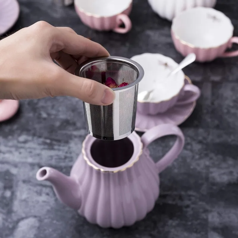 Imagem -02 - Fine China Pink Coffee Cup And Teacup Grupo Teacup Grupo oz Cups And Saucer Serviço para Bule-sugar Bowl Cream Pitcher Teaspoons