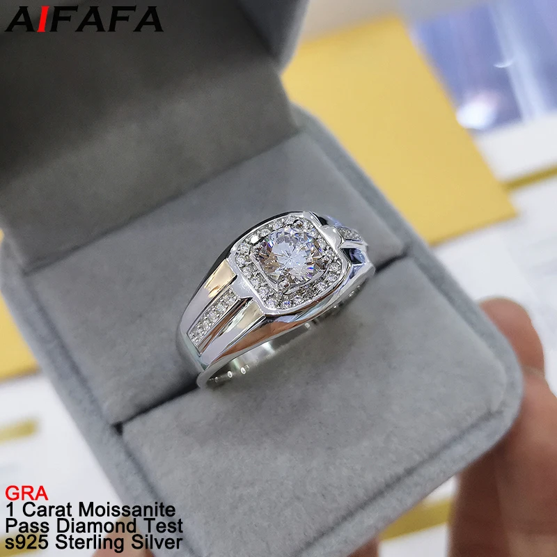 1 Carat D Color Moissanite Rings for Men Women High Grade s925 Silver Moissanita Lab Diamond Gemstone Plate 18k Platinum Jewelry