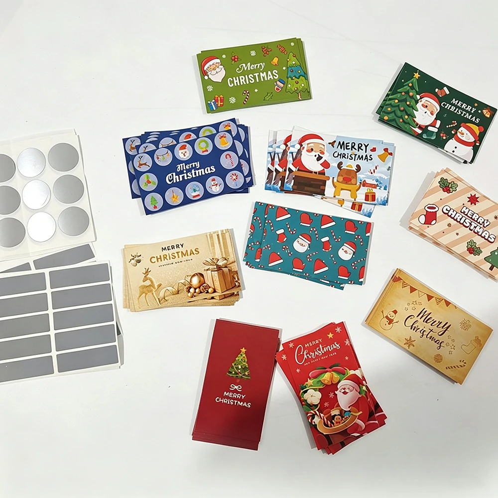 50 Sheets Christmas scratch off, family gathering event scratch off coupon, suitable for commercial lottery activities, gifts