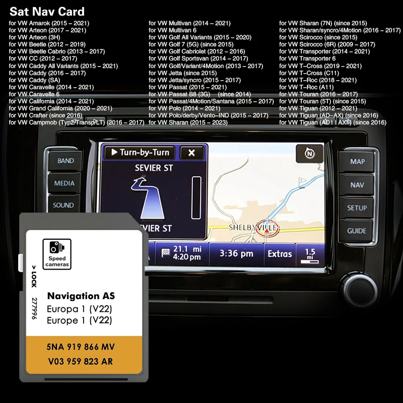 การ์ดหน่วยความจำแผนที่รถยนต์สำหรับ VW T-Roc A11 32GB ระบบนำทาง GPS รุ่น V22 ประเทศโปรตุเกส สหราชอาณาจักร เยอรมนี
