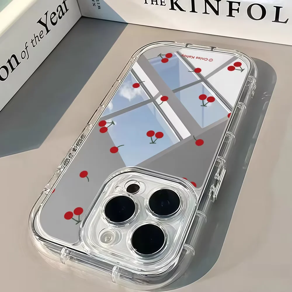 Cute Cherry Mirror Phone Case For iPhone 17 16 11 12 13 14 15 Pro Max 17Air X XR XS SE 15 14 16 8 7 Plus Clear Soft TPU Cover - view 3
