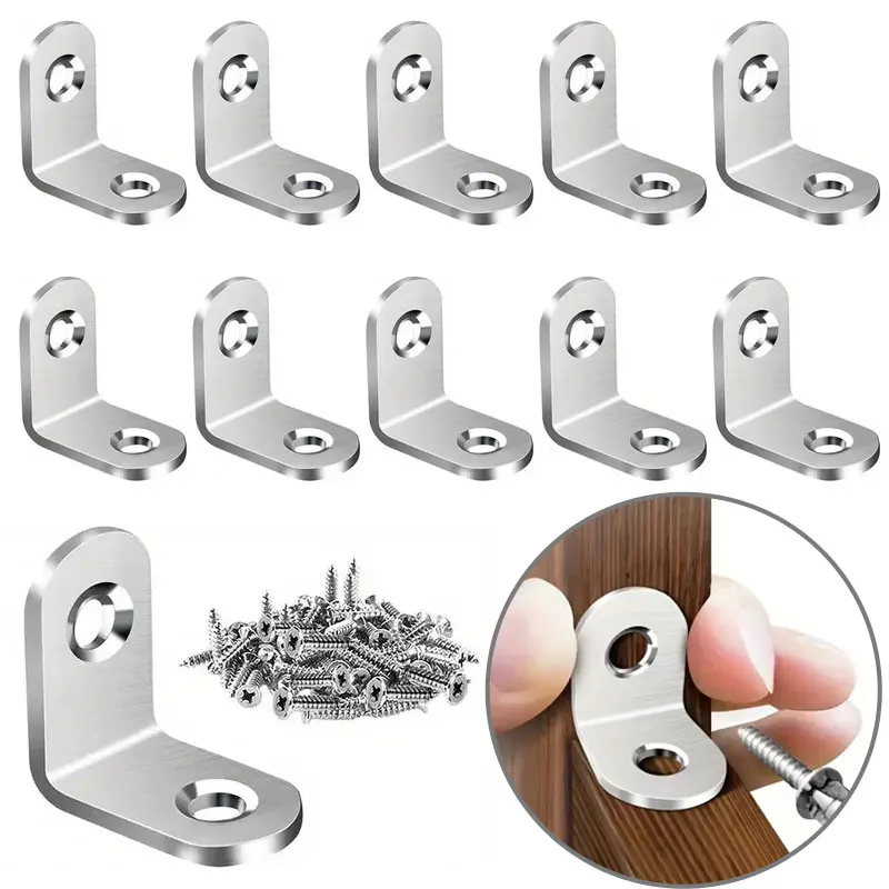 

10PCS Stainless Steel L Brackets Small Right Angle Corner Brace for Shelves Wood Furniture Chair Drawer w/20pcs Screws