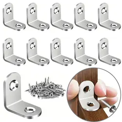 10PCS Stainless Steel L Brackets Small Right Angle Corner Brace for Shelves Wood Furniture Chair  Drawer w/20pcs Screws