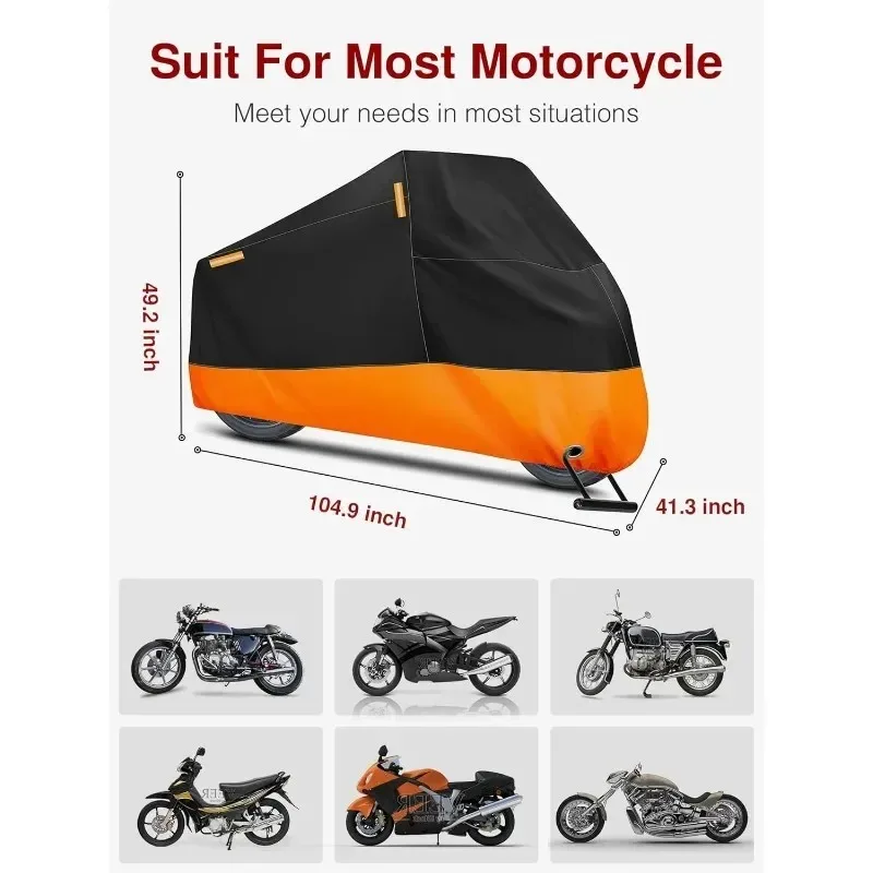 

Motorcycle Cover 105'' Large For Heavy Duty Waterproof Outdoor Scooter Shelter Protection with 4 Reflective Strips