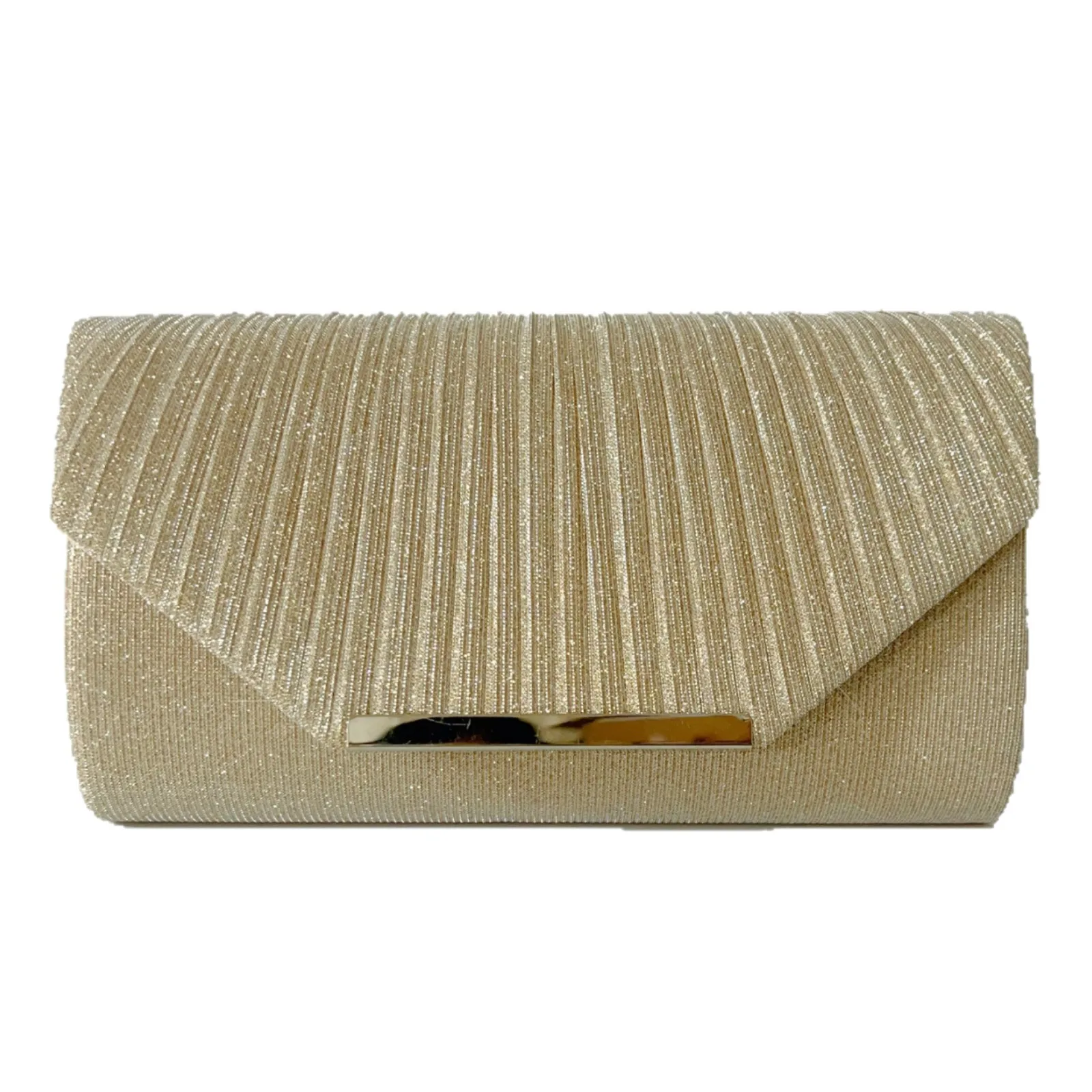 Champagne Gold Vertical Glitter Fabric Flap Metal Bar Long Clutch Luxury Evening Purse Mature Women Wedding Banquet Versatile