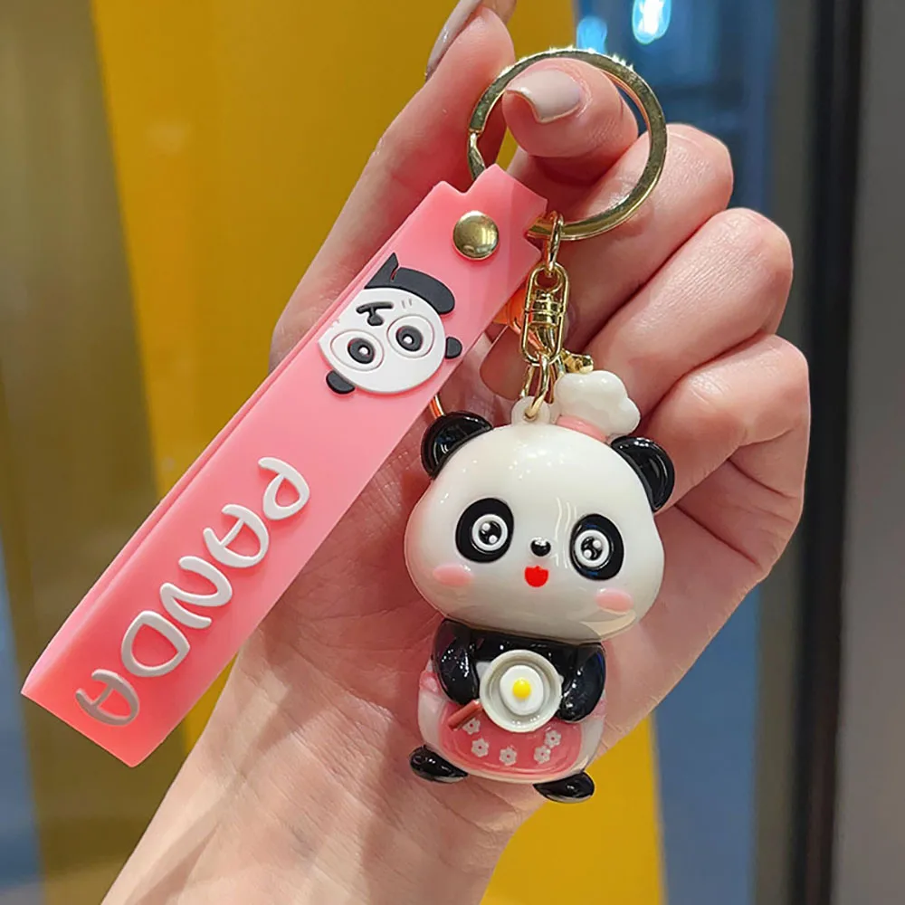 Creative Electroplated Panda Keychains Cute PVC Dolls Car Keyring Lovely Panda Couple Schoolbag Pendants Small Gift