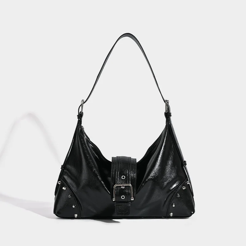 

Women Vintage Pu Leather Handbags Underarm Crossbody Ladies Clutch Purse Rivet Cool Girls Shoulder Armpit Business Tote Bags
