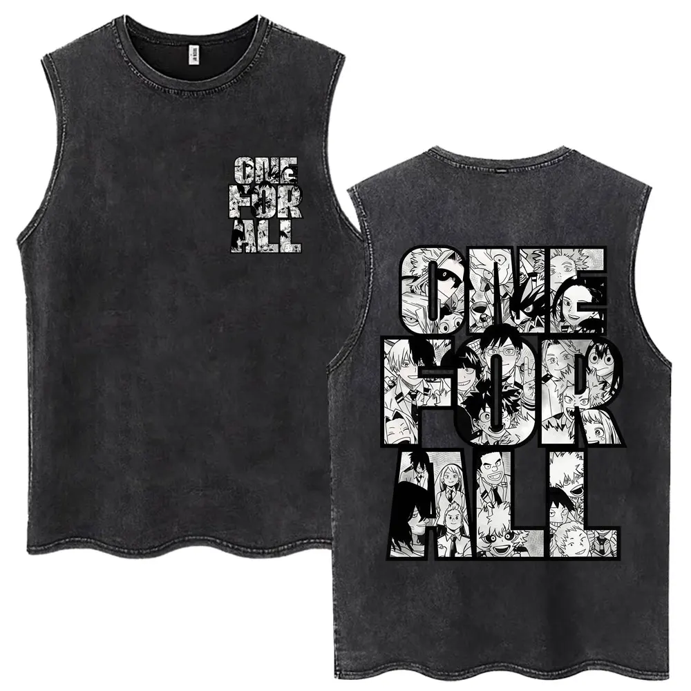 Wash Vintage Anime My Hero Academia Tank Tops Bakugou Katsuki Vintage Sleeveless T Shirts Men Women Manga Oversized Cotton Vests