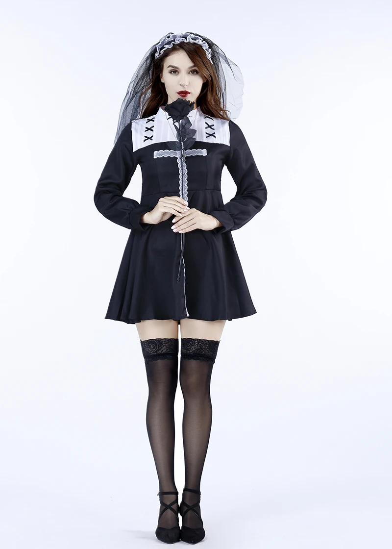 悪の修道女コスチューム ハロウィン用 ヴァンパイア ゴースト テーマ ダンスパーティー衣装 女性用伝統衣装 ステージパフォーマンスウェア