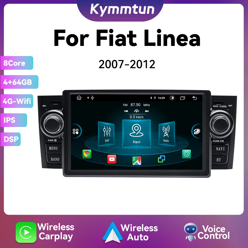 Autoradio Android 2Din 7 Pollici per Fiat Grande Punto Linea 2007-2012 con CarPlay Wireless, Navigazione GPS e Unità Multimediale