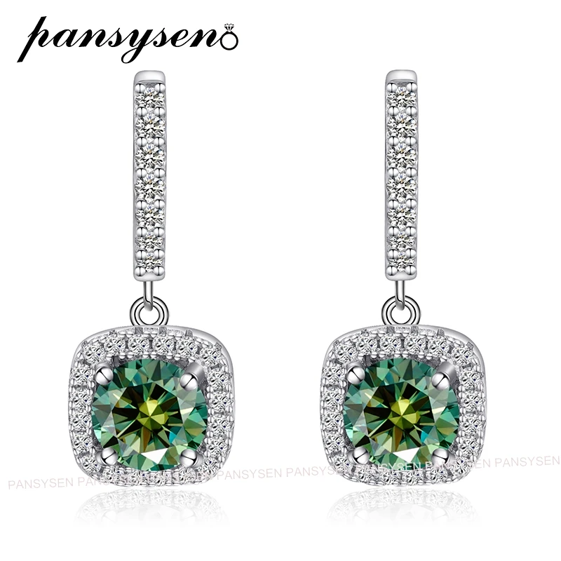 PANSYSEN D Color Moissanite Earrings 925 Sterling Sliver Plated with 18K White Gold Earring for Women Wedding Engagement Jewelry