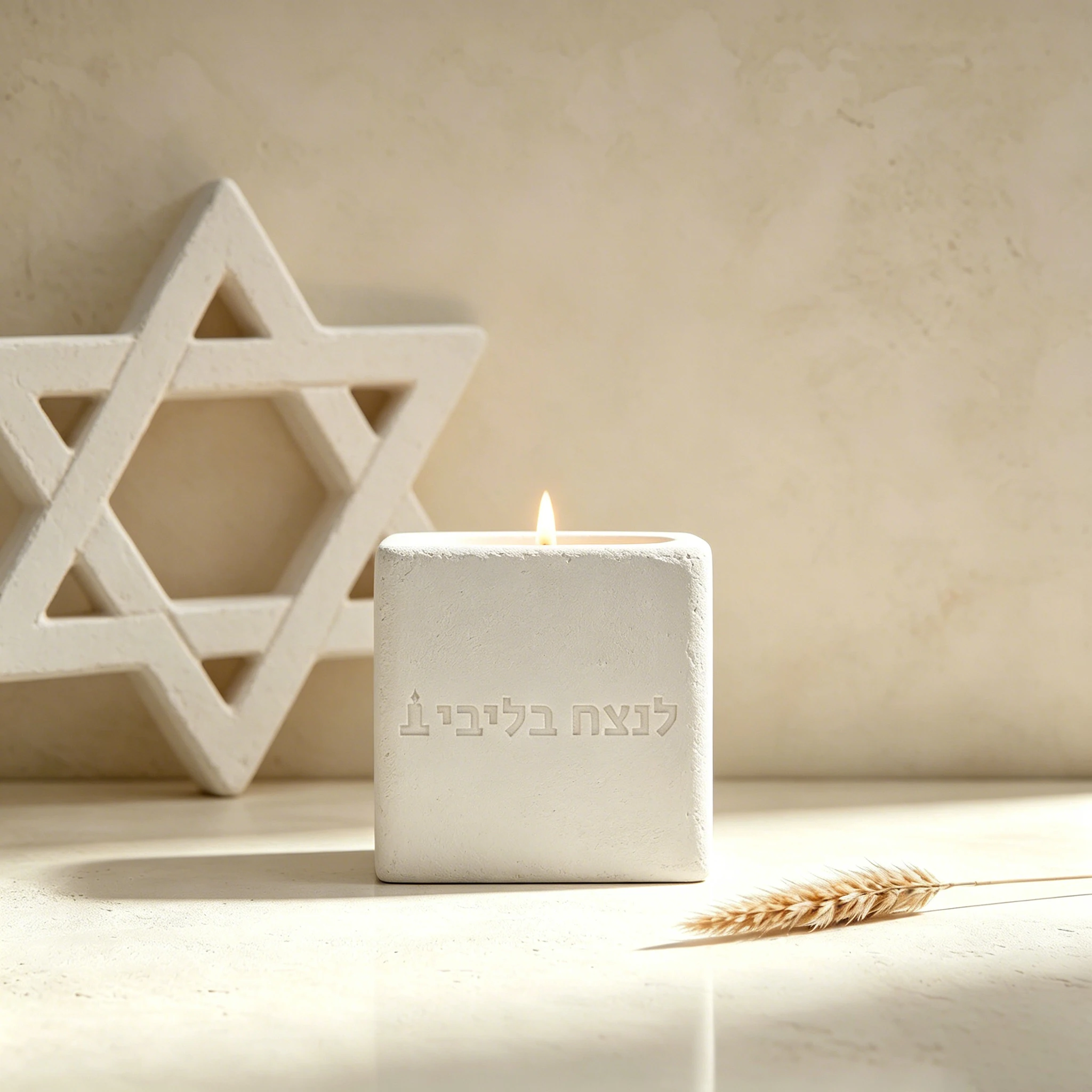 

Hebrew "Forever in My Heart" Candle Mold, Square Yahrzeit Memorial Candle Holder for Jewish Ritual