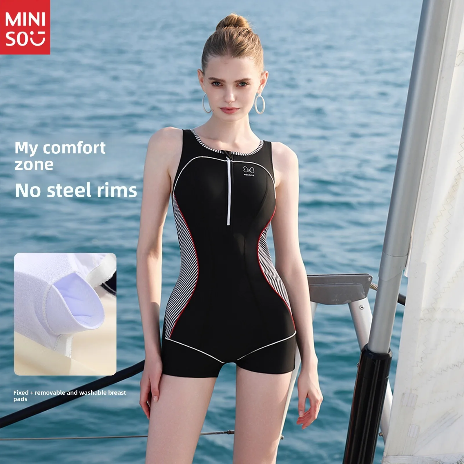 

Купальник Miniso, женский цельный модный купальник с плоскими углами, гоночный купальник, женский специальный купальник для бассейна