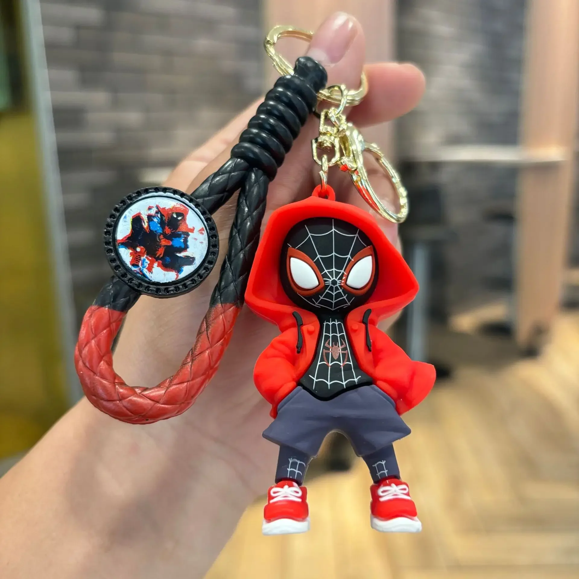 Spiderman Disney Superhero Keychain Miles Morales Cartoon Pendant Doll Keyring Bag Accessories Decoration Kids Toy Gifts