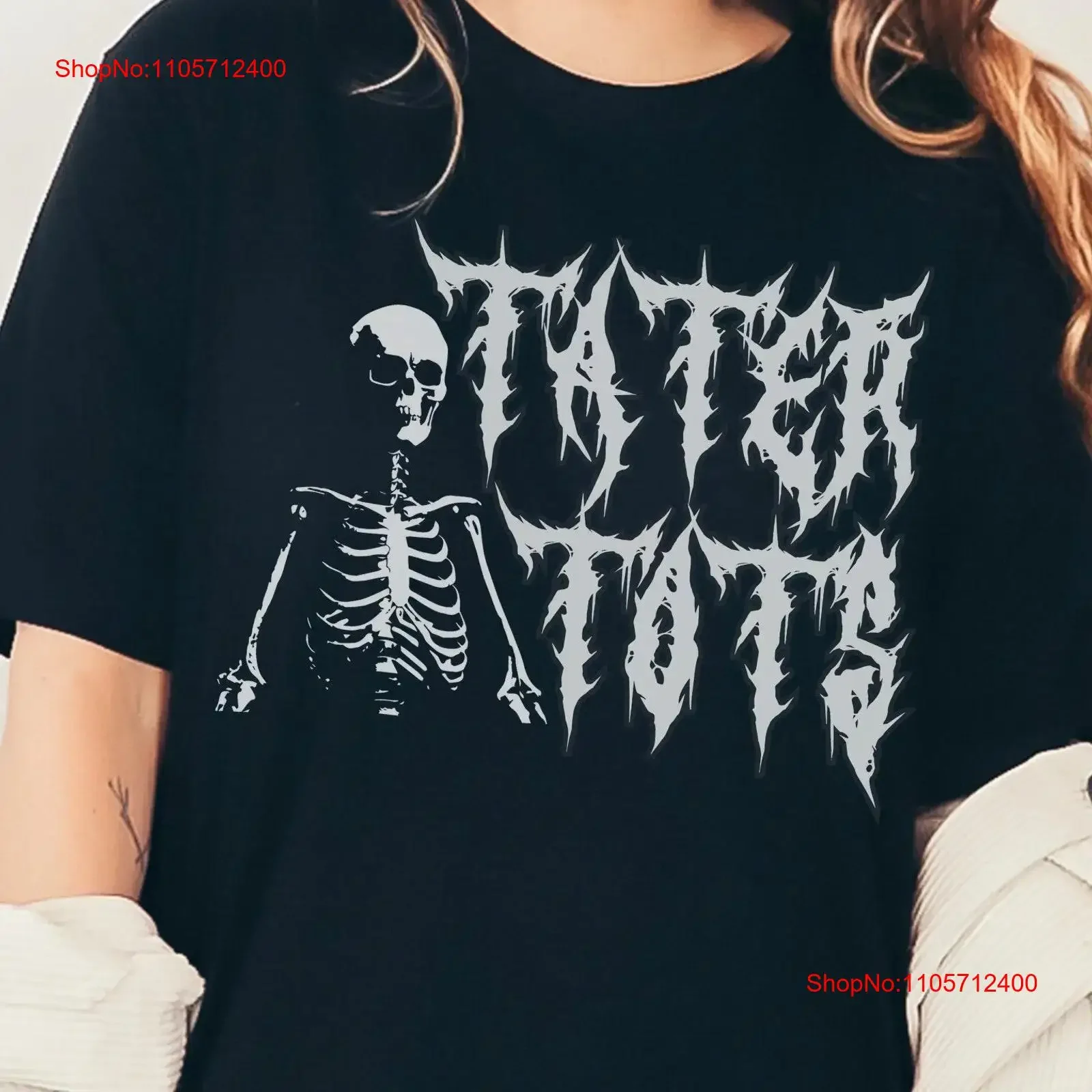 Tater Tots Death Metal T Shirt Tot Lover For Him Sister Funny Foodie Meme Skeleton vintage Washed Top For Everyday Wear fashion