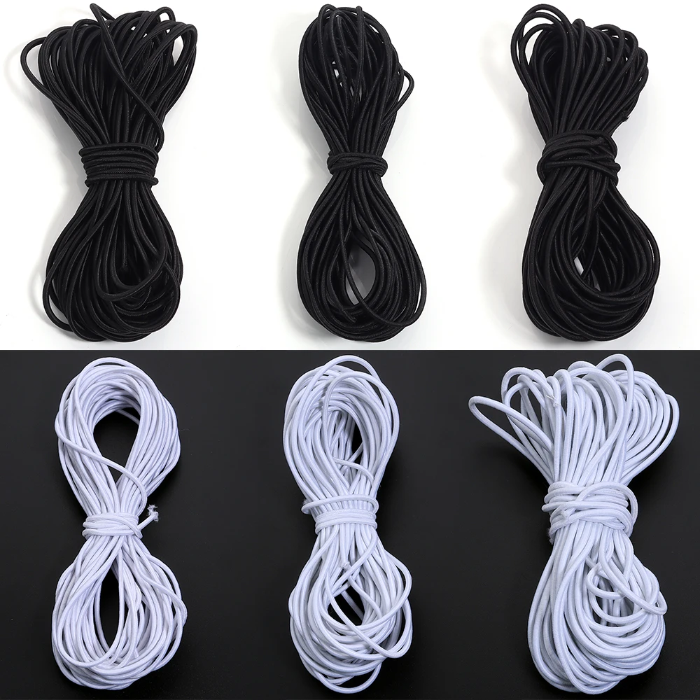 10 m, 2/2,5/3 mm, starkes elastisches Seil, weiß/schwarz, rundes elastisches Seil, Gummiband, zum Nähen von Kleidungsstücken, zum Basteln, für DIY-Nähbedarf – Detail 2