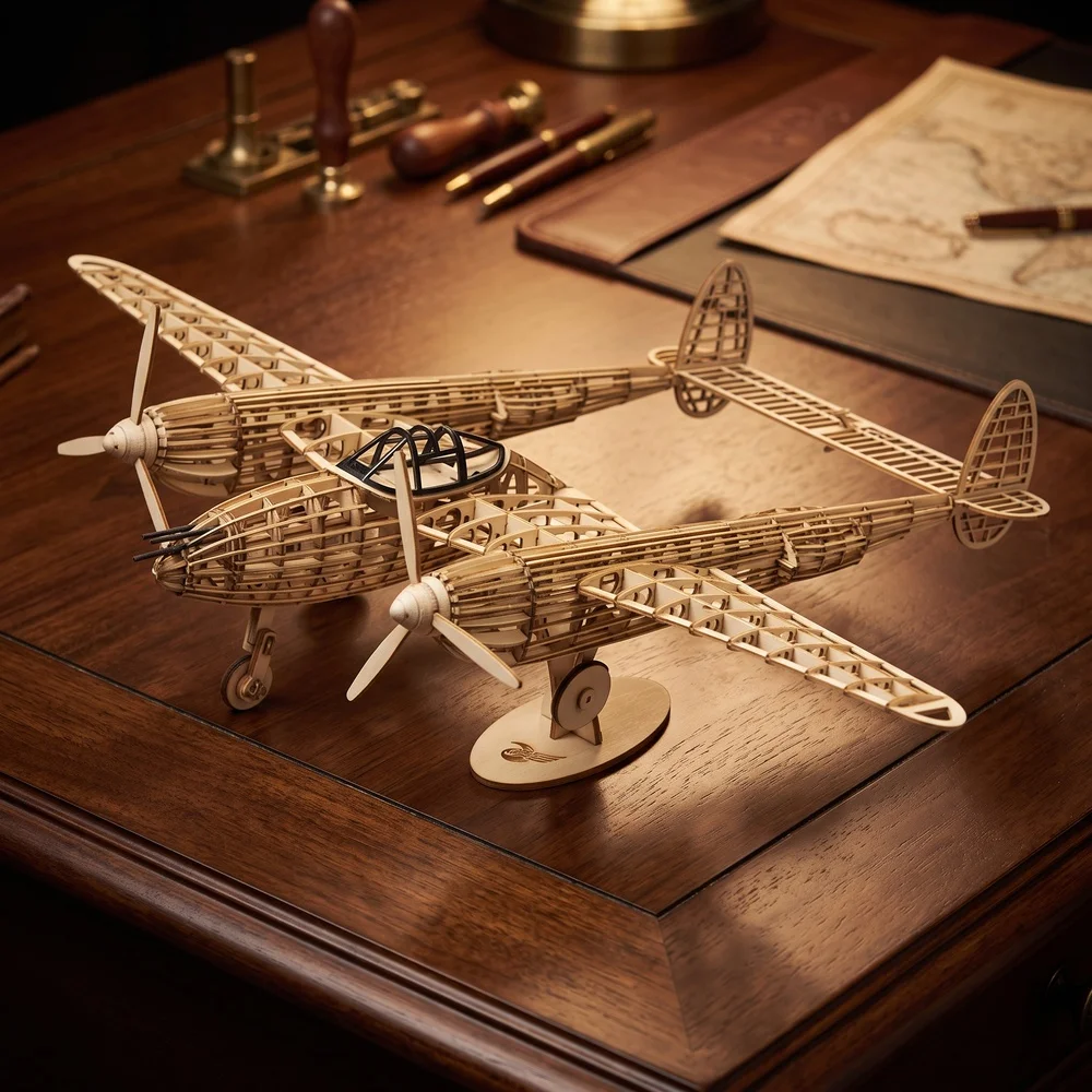 P-38 Lightning Balsa Wood Plane Model Kit 450mm Laser Cut Wooden Aircraft Static DIY Gift Display