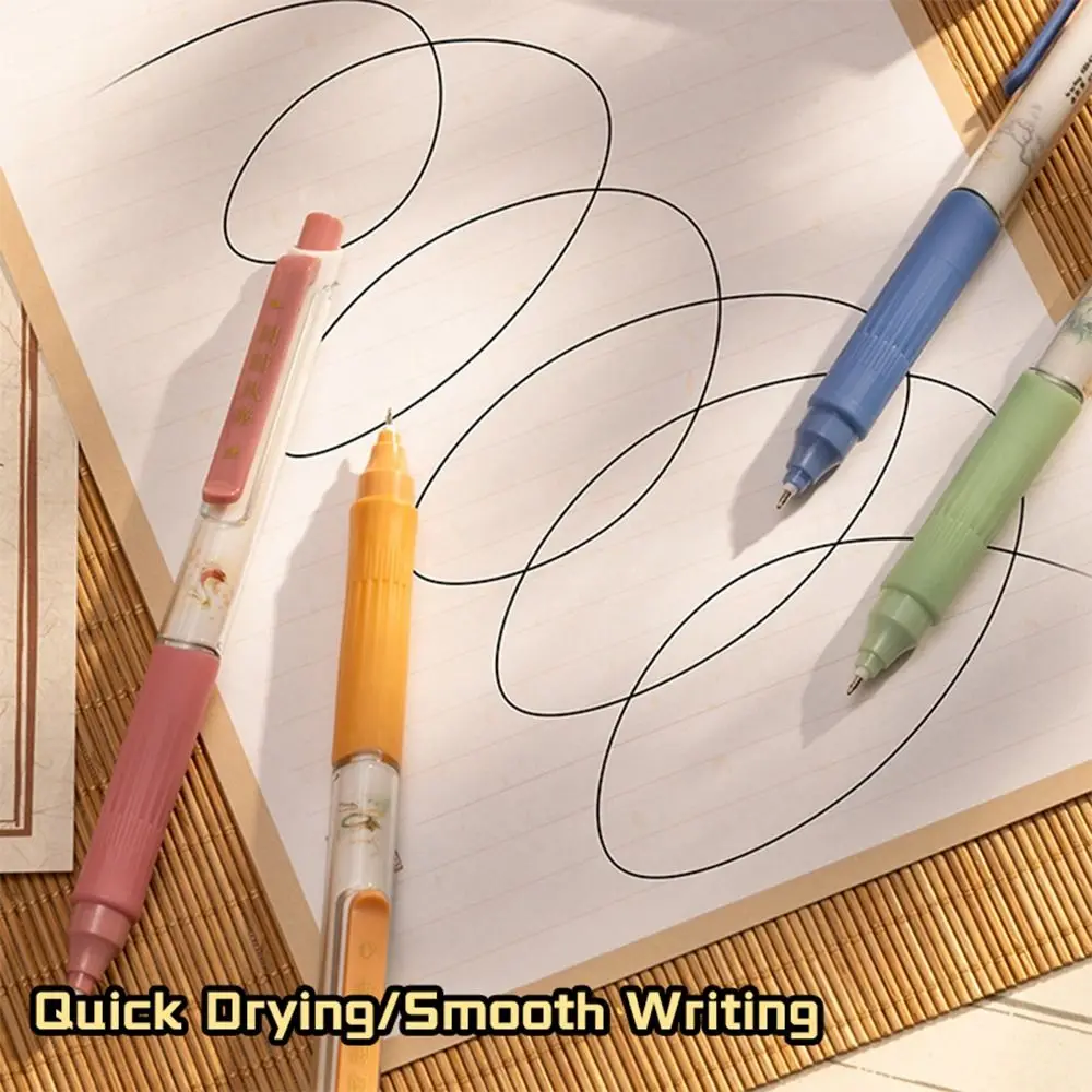 4PCS/Set Multifunctional 0.5mm Black Ink Gel Pen Soft Grip Quick Drying Neutral Pen Press Using Ballpoint Pen Students