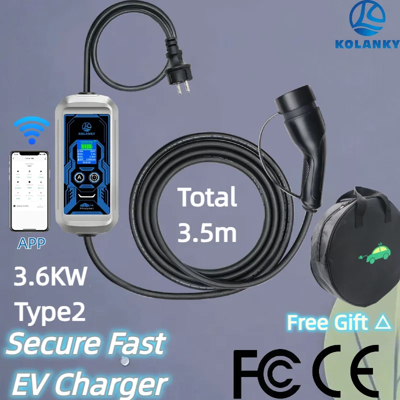 شاحن سيارات كهربائية 3.6KW 16A 1 المرحلة المحمولة Type2 التوصيل صندوق شحن سريع 3.5 متر كابل ضبط الحالي لمحطة شحن السيارات الكهربائية #1