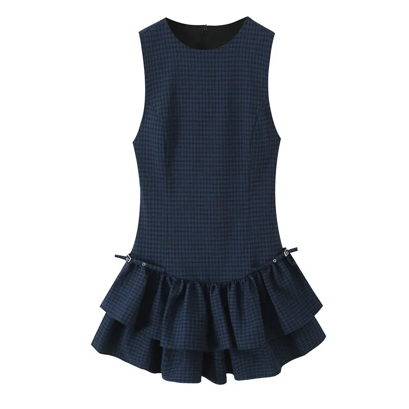 Outono 2025 feminino design sentido xadrez em camadas decoração ort dr scvel fino ajuste redondo ne casual outro material dr