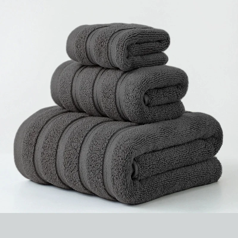 100%Cotton Terry Fiber Towel Set Bundle,Gentleman Grey 1 Hand +1 Face+ 1 Bath Towel,Absorbent Washcloth For Hotel Home Gift 3pc