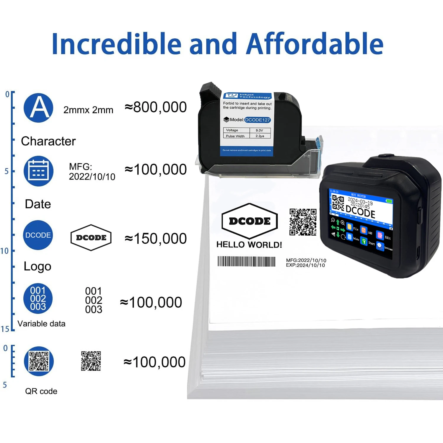 Imagem -04 - Dcode-mini Impressora Térmica Portátil Inkjet Não-criptografado qr Barcode Counter Logo Data Label Máquina de Codificação Dc98 127 Milímetros