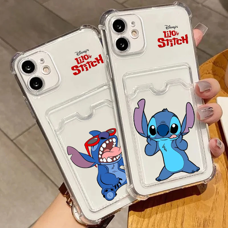 Disney Stitch Cute Cartoon For iPhone 15 14 13 12 11 XS XR X 8 7 Pro Max Plus Mini Photo Card Bag Transparent Cover Phone Case