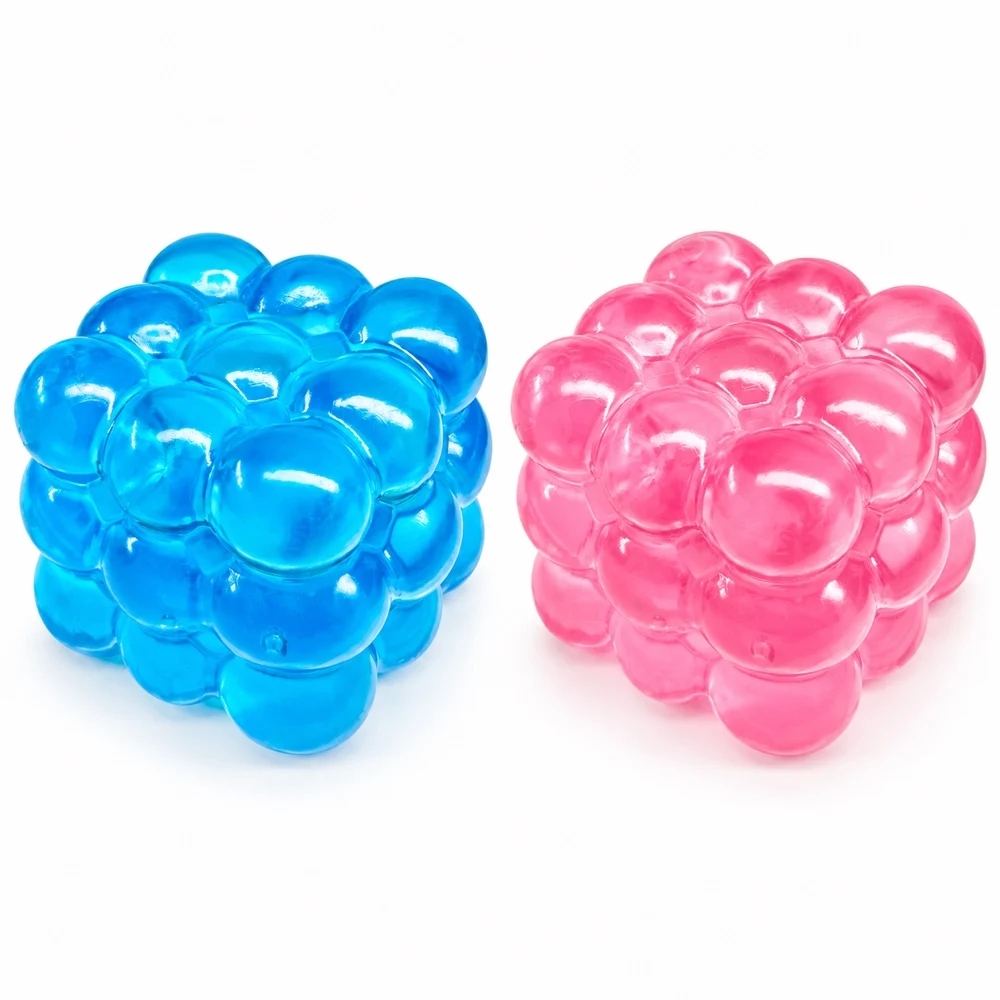 Bubble Cube Squishy Squeeze Toy Blue Pink Clear Soft Plastic Textured Desk Fidget Sensory Gift for Adults Single Piece Small