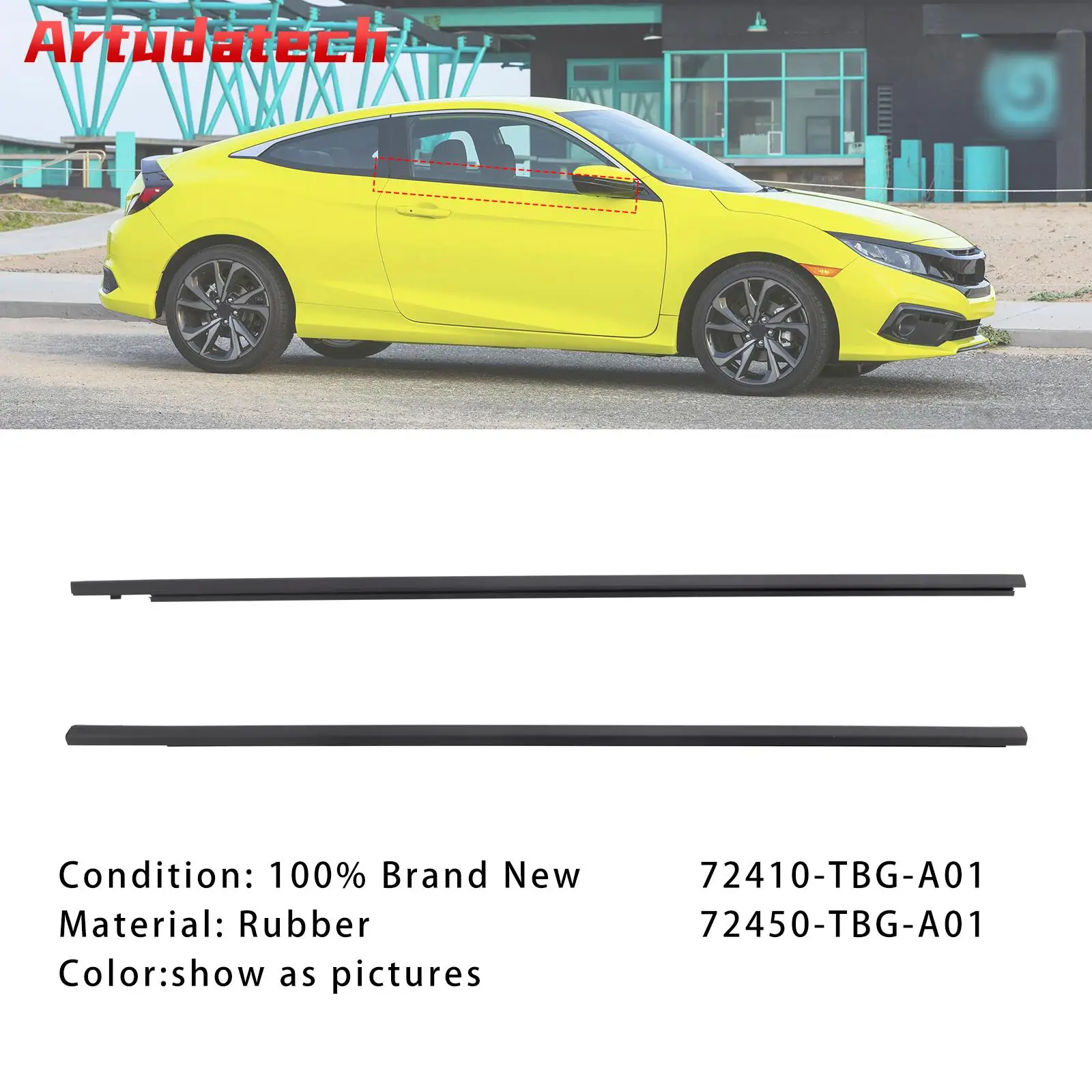 Artudatech 2PCS Belt Molding 72410-TBG-A01 72450-TBG-A01 For Honda Civic 2016-2020 Car Accessories 2017 2018 2019