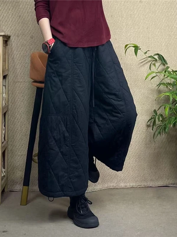 Chaud Thi pantalons à jambes larges automne hiver coupe ample Faion grande taille pantalons en coton pour femmes taille haute jambe droite décontracté...