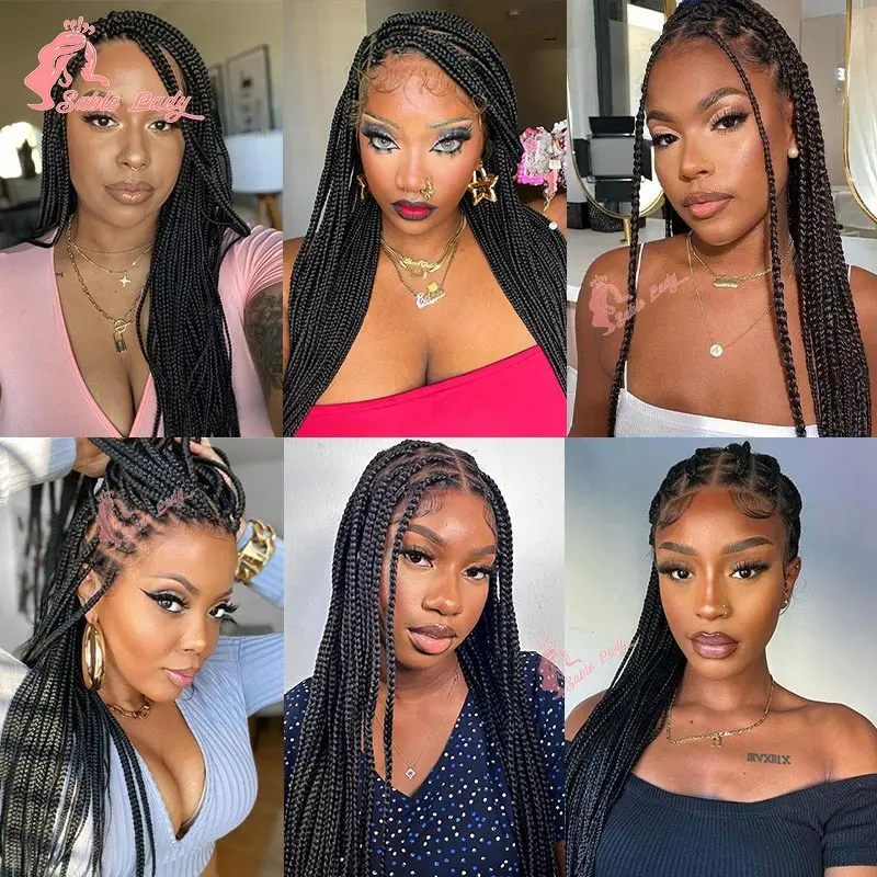 Synthetic 36" Full Lace Braided Wigs For Black Women Knotless Box Braids Lace Front Wigs Cornrow Braiding Wigs African Hair Wigs