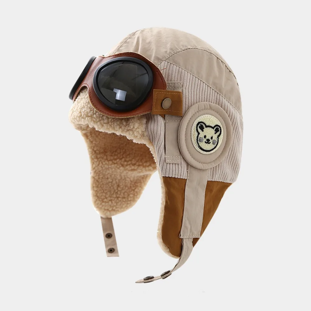 

Winter Warm Children's Plush Pilot Hat Cute with Glasses Kids Earflap Hat Earmuff Soft Lei Feng Hat Skiing