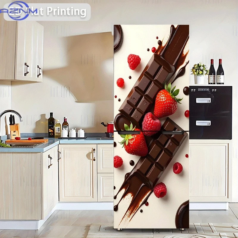 1pc 2D Pattern Printed Refrigerator Sticker Measuring , Featuring a Berry Chocolate Feast, Self-Adhesive Wall Decor Wallpaper
