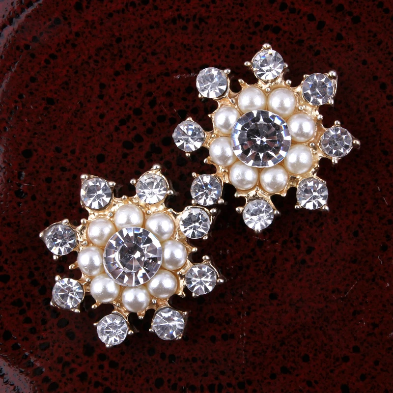 50pcs 23MM Clear Rhinestone Buttons 2 Colors Metal Octagon Pearl Buttons for Children's Headwear Brooches Cute Wedding Crown Dec
