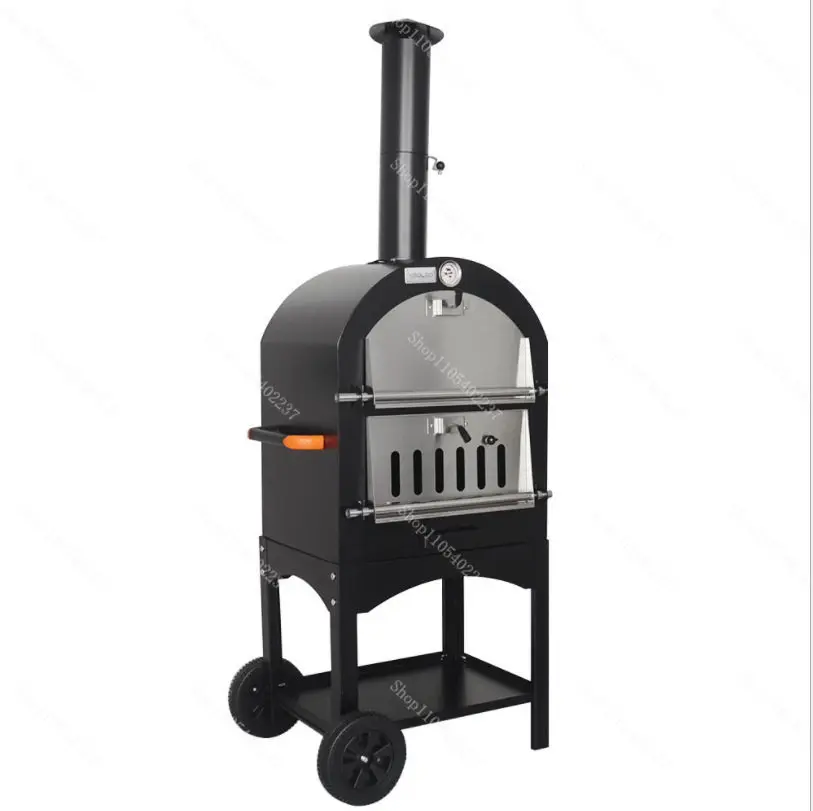 22 Inch Stainless Steel Dual Purpose Outdoor Pizza BBQ Grill Portable Hand Push PP Wheels Backyard