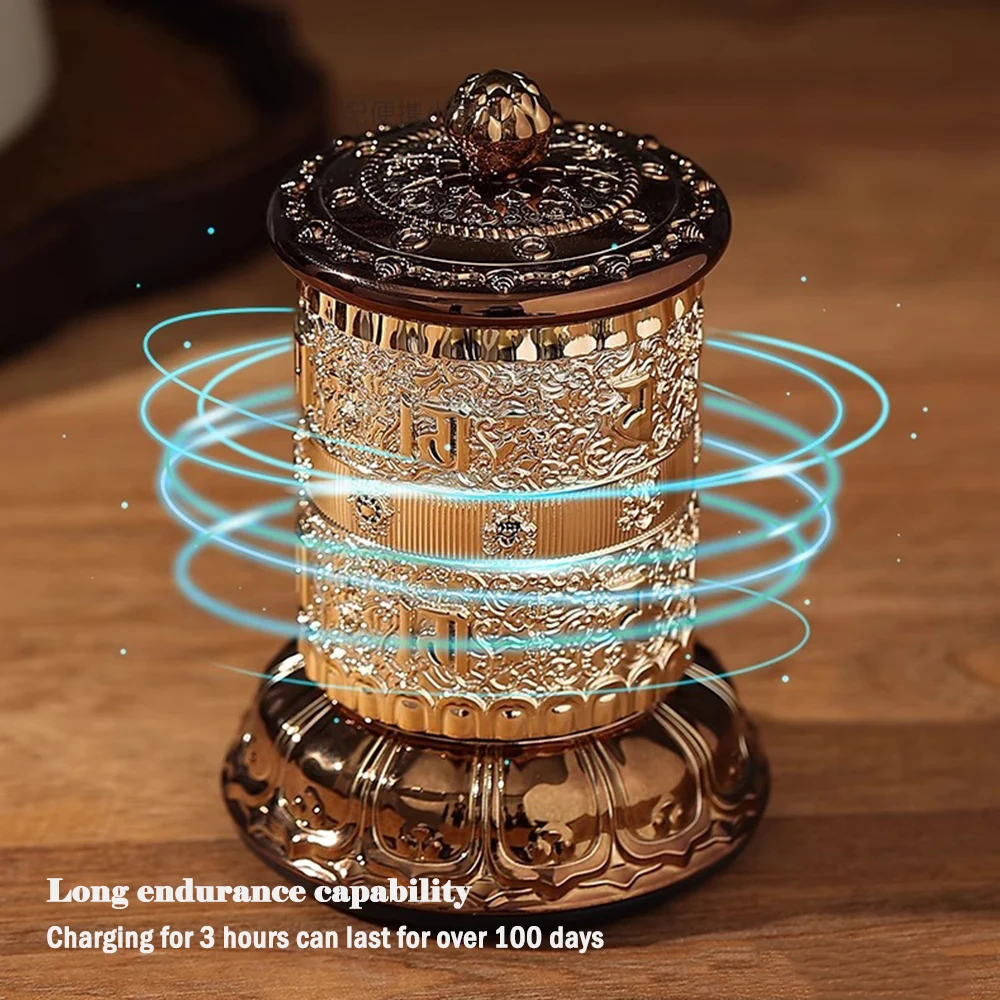 Mini Portable Electric Prayer Wheel, Charging Style Small Valokitesvara Six-Character Mantra Drum, Household Prayer Ornaments