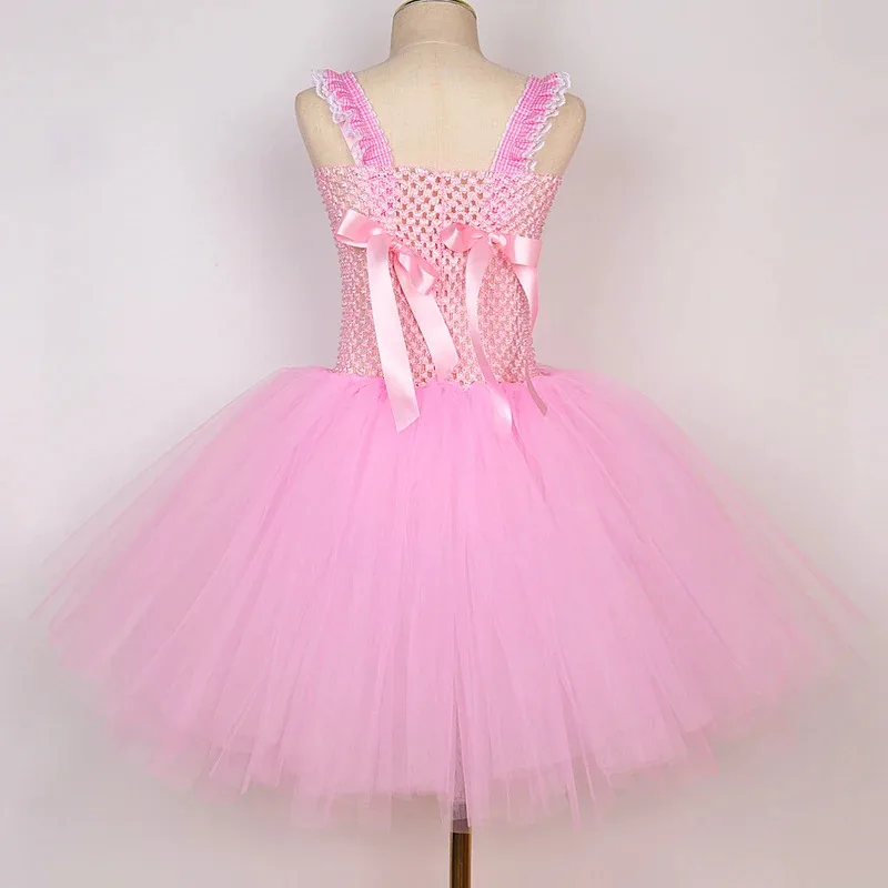 Vestido tutú de ballet Barbi a cuadros de color rosa para niñas, disfraces de fiesta de cumpleaños para niños, traje de princesa de Navidad y Año Nuevo con lazo