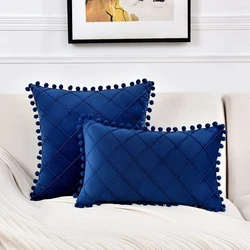 30x50cm 45x45cm Pom-poms Velvet Throw Pillow Cases for Farmhouse Home Decor Cozy Soft Blue Cushion Covers Couch Pillowcase 쿠션