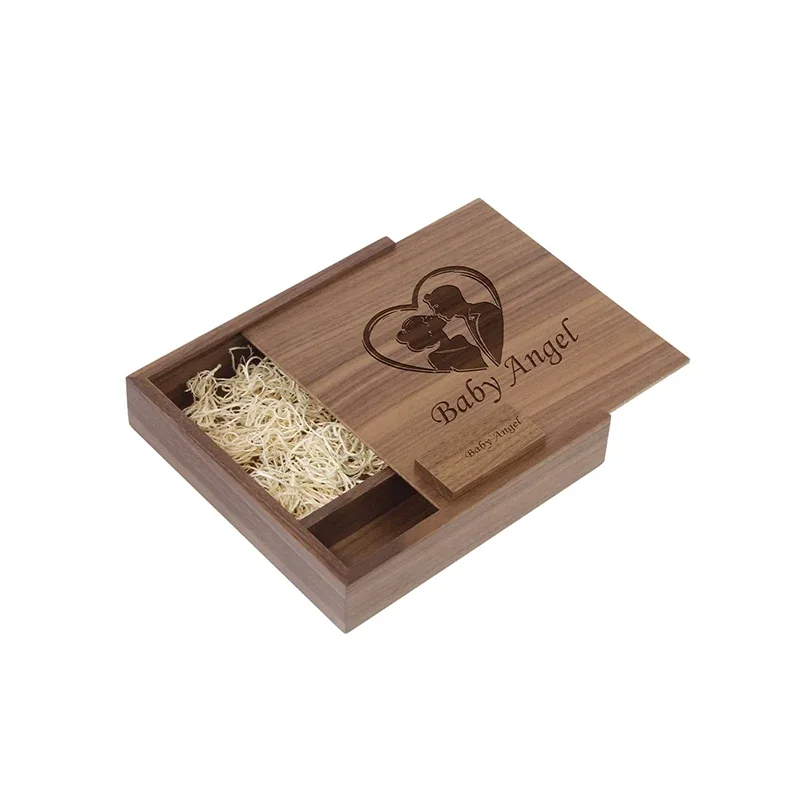 

Free Sample Wedding Gift Box USB 2.0 Flash Drive Custom Logo Wooden Pen Drive Real Capacity Memory Stick 64GB/32GB/16GB U Disk